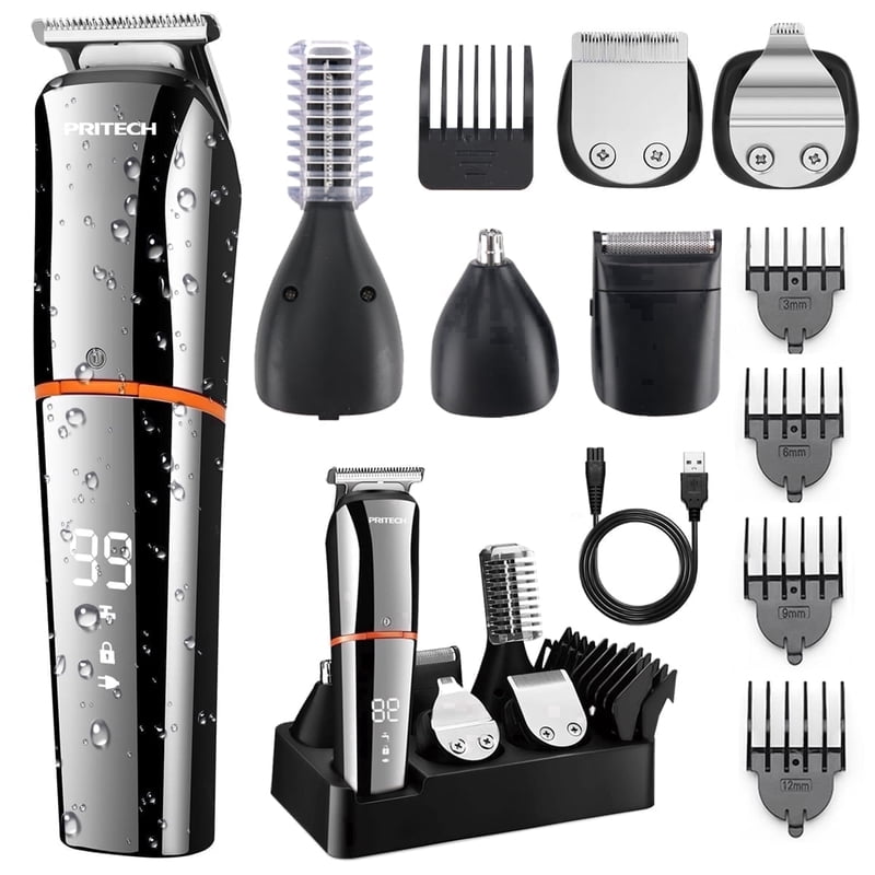 Kit recortador de barba Pritech 6 en 1 para hombre a prueba…