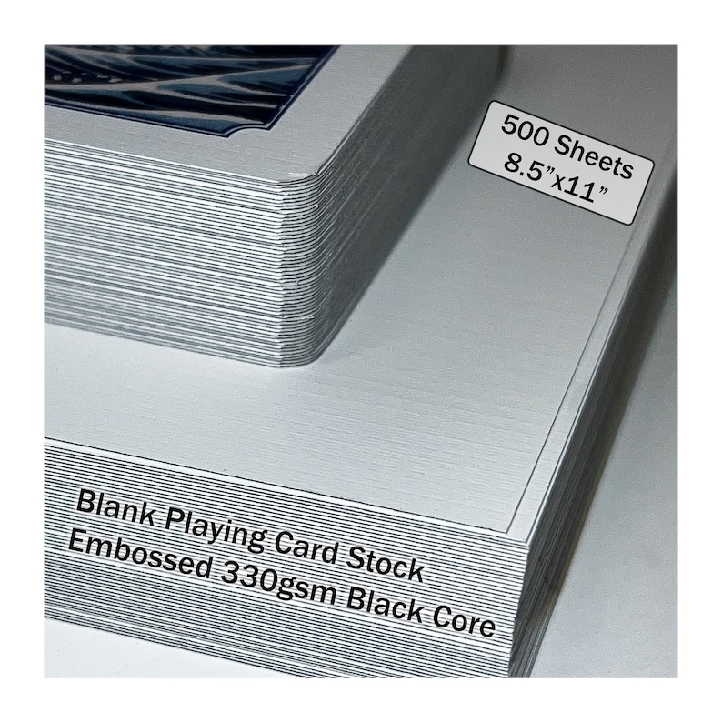 8.5x11 REAM Embossed Playing Card Stock 330gsm - (500 sheets) Bulk Casino Stock 12pt - Black Core Card Stock - Blank Card Stock Reem