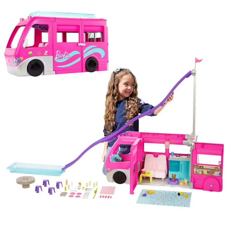 Barbie Doll DreamCamperVan Playset con Mascotas, Alberca, Resbaladilla…