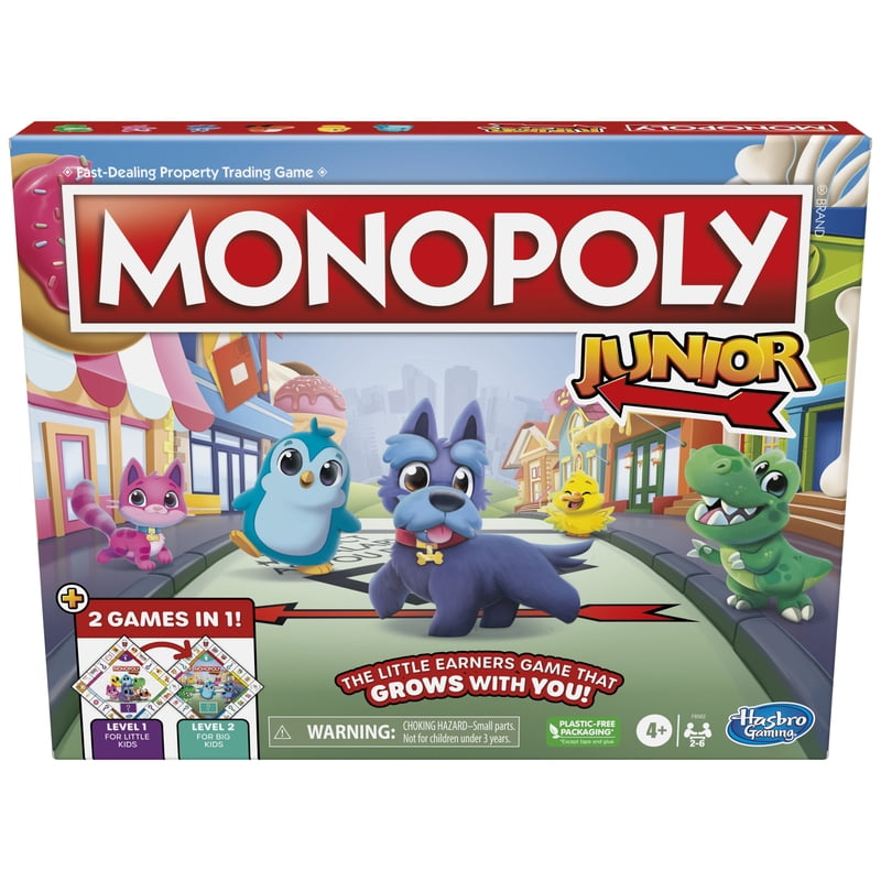 Monopoly Junior Board Game, 2-Sided Gameboard, 2 Games in 1…