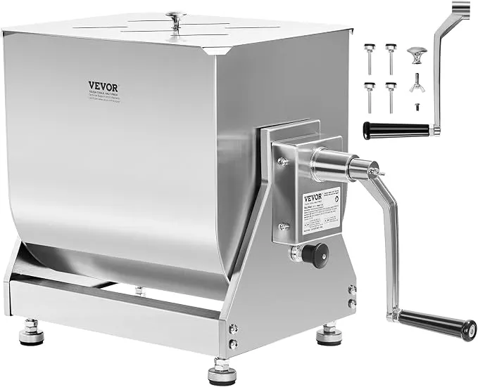 Mezcladora de carne manual VEVOR, tanque inclinable de 40L – Mezcladora de mano de acero inoxidable resistente para carne molida y