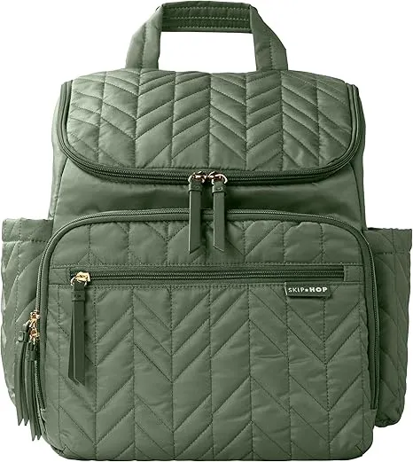 Mochila pañalera Skip Hop: Forma, bolsa de viaje multifunción para bebé con cambiador y sujeción para carriola, Sage