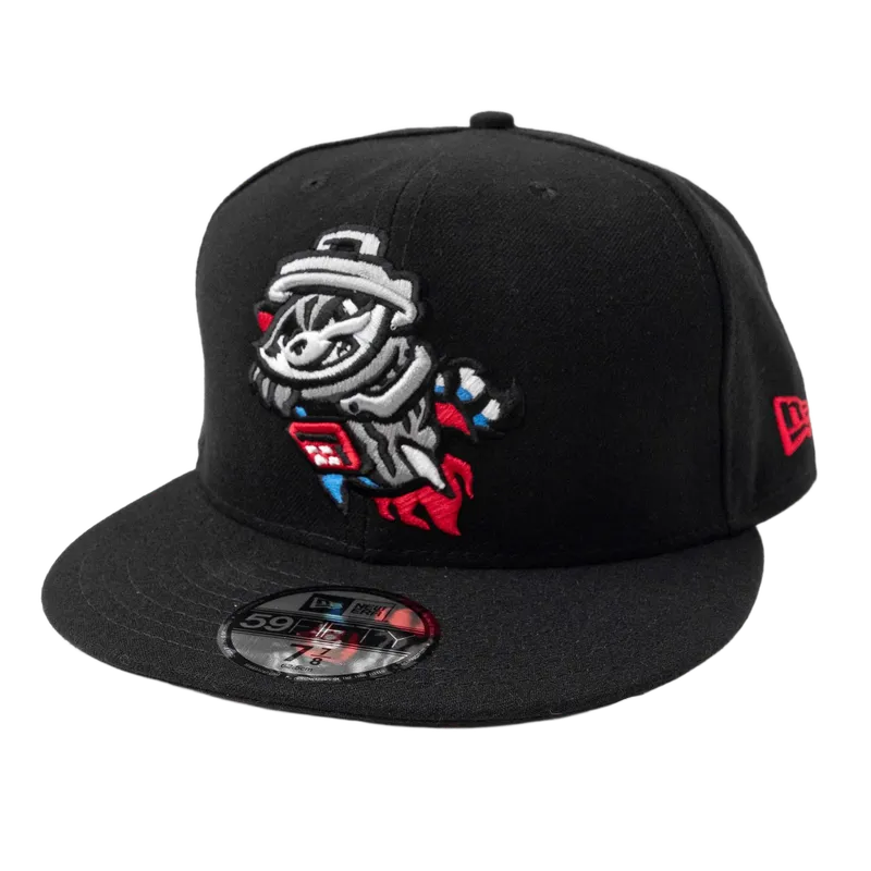 Gorra fitted Rocket City Trash Pandas New Era 59FIFTY negra con logo principal