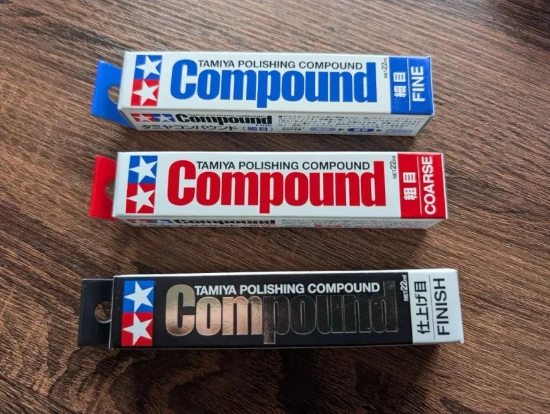 Compuesto de pulido Tamiya (fine + coarse + finish) set de 3 87068 87069 87070
